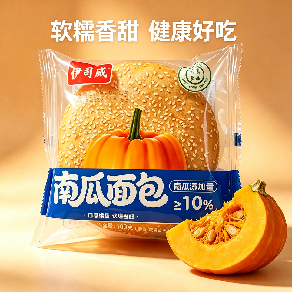 拍1发10南瓜面包软糯香甜宁夏清真南瓜面包健康天然好吃早餐 到手价¥23.80