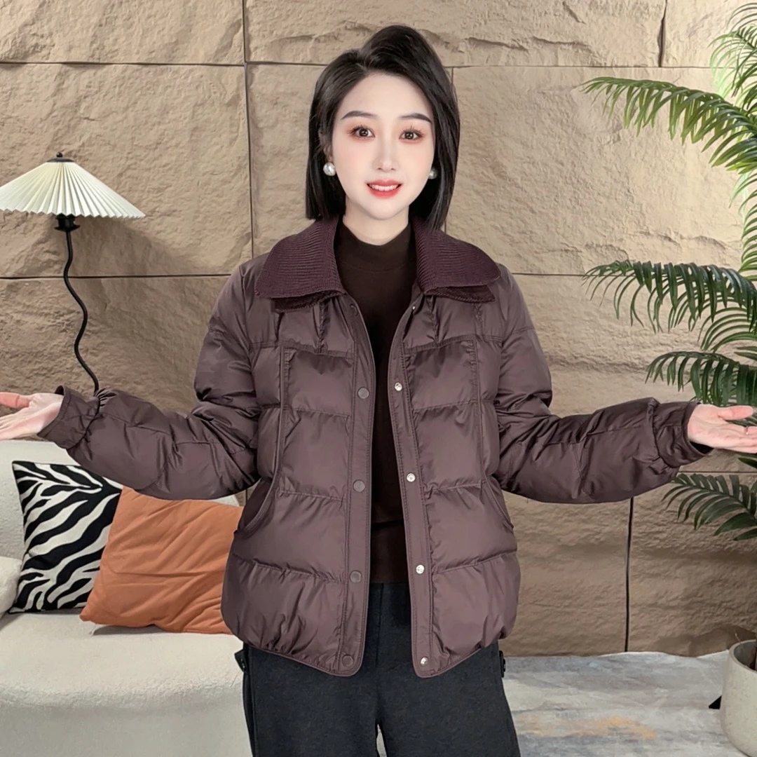 新款保暖毛线领冬季加厚加棉棉衣外套棉服时尚女显瘦棉衣气质外套 到手价¥149.90