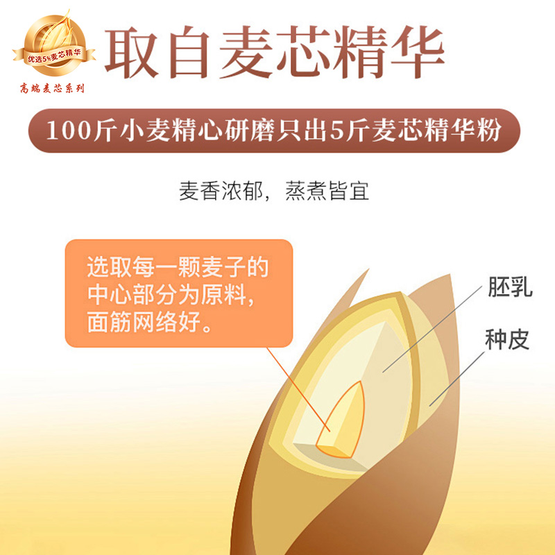五得利20斤八星雪花麦芯小麦粉无添加麦芯面粉白面包子馒头等10KG 图片 8