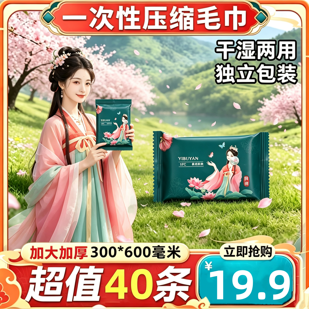 【到手40条】国潮压缩大毛巾300*600mm加厚一次性压缩毛巾洗脸巾 到手价¥19.90