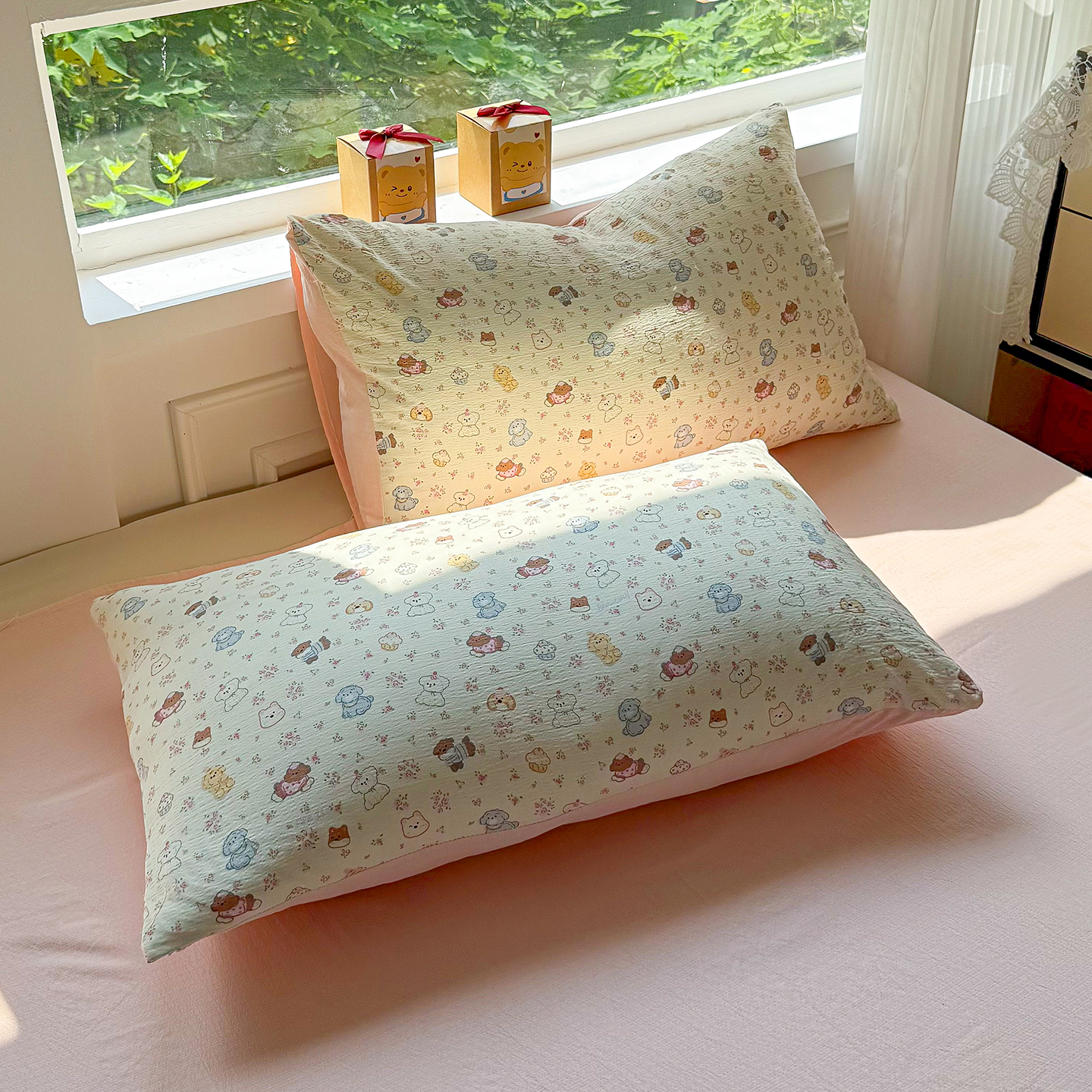 【一对装】双层纱枕头套家用卡通宿舍用枕套 到手价¥9.99